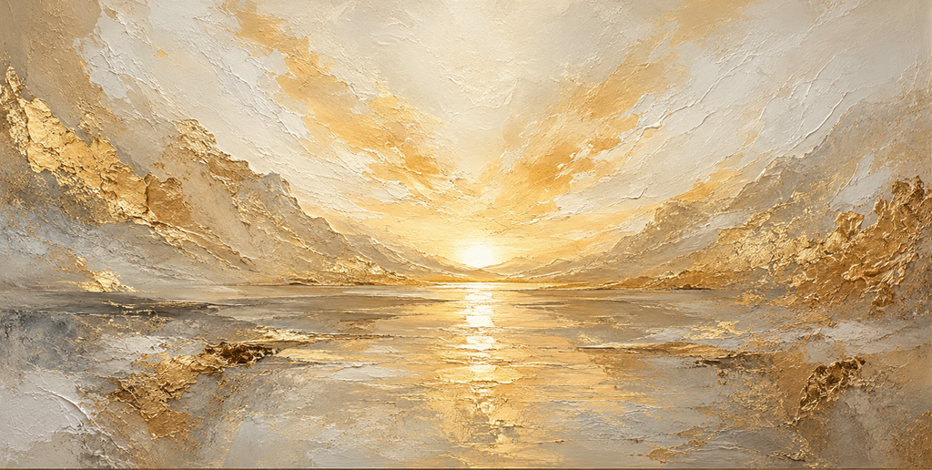 Luminous Horizon | Large Gold Textured Abstract Mountain Landscape Painting