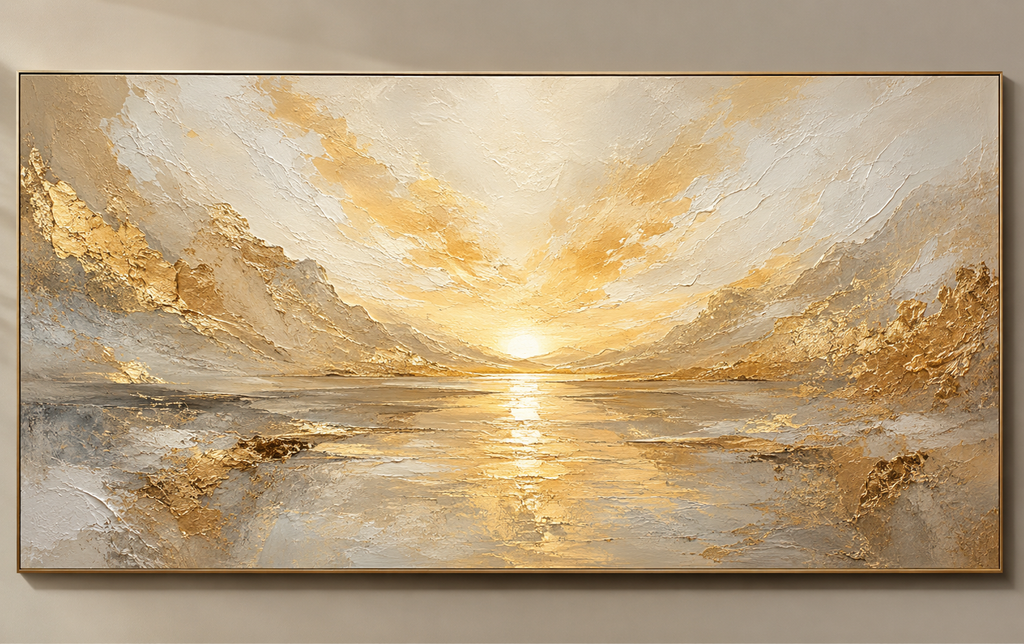 Luminous Horizon | Large Gold Textured Abstract Mountain Landscape Painting